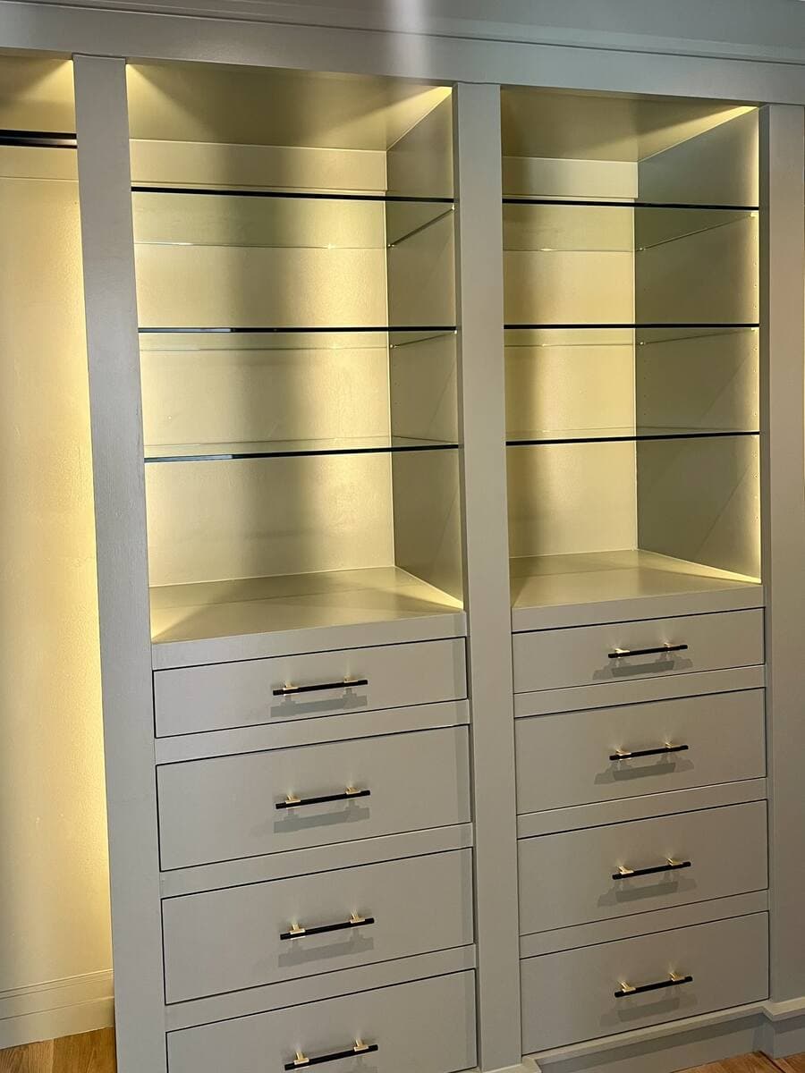 Custom-cut glass shelving fabricated in New Jersey